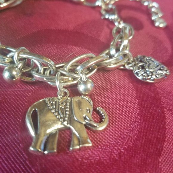 Boho Elephant Charm Bracelet Hearts Bells Bronze - Picture 2 of 5